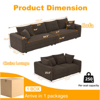 102.4 'Plush Corduroy 4-Seat Sofa,Modern Comfy Upholstered Sofa Cloud Couch,Deep Seat Couches with Soft Pillows and Movable Ottoman,Convertible Sofa Lounge Chair,for Living Room,Apartment,Office,Camel