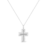 .925 Sterling Silver Prong-Set Diamond Accent Bold Cross 18" Pendant Necklace (I-J Color, I1-I2 Clarity)