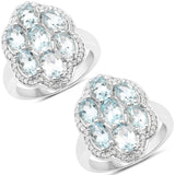 3.09 Carat Genuine Aquamarine and White Zircon .925 Sterling Silver Ring