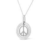 Matte Finish .925 Sterling Silver Diamond Accent Dancing Peace Sign 18" Pendant Necklace (I-J Color, I1-I2 Clarity)