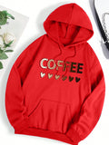 Casual Hooded Sweatshirt With Coffee-themed Lettering Print