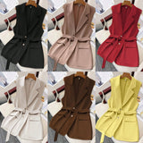 Womens Solid-Color Blazer-Style Loose-Fit Vest With Ties