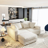 102.4 'Plush Corduroy 4-Seat Sofa,Modern Comfy Upholstered Sofa Cloud Couch,Deep Seat Couches with Soft Pillows and Movable Ottoman,Convertible Sofa Lounge Chair,for Living Room,Apartment,Office,Beige