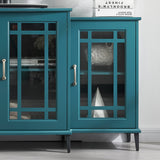 62' TV Stand, Buffet Sideboard Cabinet, Teal Blue