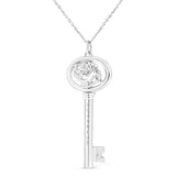 .925 Sterling Silver Diamond Accent Virgo Zodiac Key 18" Pendant Necklace (K-L Color, I1-I2 Clarity)