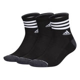 adidas Mens 3-Stripe High Quarter Socks with Arch Compression (3-Pair) Black/Onix Grey/White Large