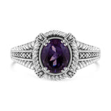 .925 Sterling Silver Prong Set Natural Oval Shape 9X7 MM Purple Amethyst Solitaire and Diamond Accent Ring (I-J Color, I1-I2 Clarity) - Ring Size 7
