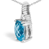 .925 Sterling Silver Blue Topaz and Diamond Accent Textured Pendant Necklace - 18" Inches