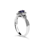 .925 Sterling Silver 6x4mm Pear Sapphire Gemstone with Diamond Accent Fashion Halo Ring (H-I Color, SI1-SI2 Clarity) - Size 7.5