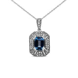 .925 Sterling Silver Blue Topaz and Diamond Accent Art Deco Style 18" Pendant Necklace (I-J Color, I1-I2 Clarity)