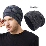 Mens Winter Knitted Hat Couples Style Warm Fleece-Lined Ear-Protecting Wool Cap