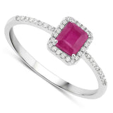0.58 Carat Genuine Ruby and White Diamond 14K White Gold Ring