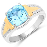 2.74 Carat Genuine Swiss Blue Topaz and White Diamond .925 Sterling Silver Ring