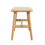 (1.2M) Woven Design Natural Oak Wood Dining Bench Bed Bench for Dining Room, Bedroom, Bathroom