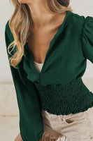 BiBi Smoking Waist Band and Puff Sleeves Deep V Neck Top