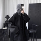 Quilted Hooded Jacket Mens Mid-Length Wool Coat