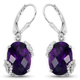 10.18 Carat Genuine Amethyst and White Topaz .925 Sterling Silver Earrings
