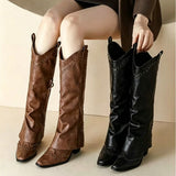 Retro Pointed-Toe Rivet Plus-Size Western Boots