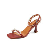 All-Leather Women's Stiletto Sandals with Bow Detail