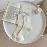 Solid-color Ruffle-trimmed Socks For Women