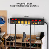 CRST 8-Outlet Wide Metal Surge Protector Power Strip - Individual Switches, 1200J, Wall Mount, 6ft Cord