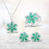 7.84 Carat Genuine Emerald and White Topaz .925 Sterling Silver 3 Piece Jewelry Set (Ring, Earrings, and Pendant w/ Chain)
