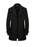 Men's Mid-Length Trench Coat - European American Style Solid Color Single-Breasted Casual Jacket for Daily Wear