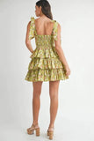MABLE Floral Print Shoulder Tie Layered Mini Dress