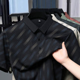 Mens Mid-age Lapel Short-sleeve T-shirt Top