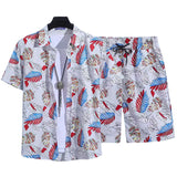 Floral Shirt Set Short Sleeves Retro All-over Floral Print Trendy
