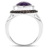 5.35 Carat Genuine Amethyst and Black Spinel .925 Sterling Silver Ring
