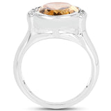 5.05 Carat Genuine Citrine and White Diamond .925 Sterling Silver Ring