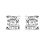 .925 Sterling Silver 1/2 Cttw Miracle Set Princess-cut Diamond Solitaire Stud Earrings (I-J Color, SI1-SI2 Clarity)