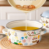 Double-handled Enameled Instant Noodle Bowl With Lid, Heat-resistant Oil Can