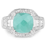 4.09 Carat Genuine Emerald and White Topaz .925 Sterling Silver Ring