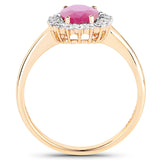 1.48 Carat Genuine Ruby and White Diamond 14K Yellow Gold Ring