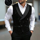 Mens Solid-Color Double-Breasted Suit Vest