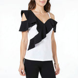 INC Women's Ruffle-Trim Cold-Shoulder Top, Size XL