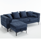 L Shaped Sectional Convertible Sofa with Storage Ottoman and Modern Tufted style