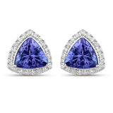 3.82 Carat Genuine Tanzanite and White Diamond 14K White Gold Earrings