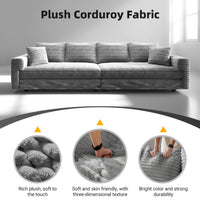 102.4 ' Plush Corduroy 4-Seat Sofa,Modern Comfy Upholstered Sofa Cloud Couch,Deep Seat Couches with Soft Pillows,Convertible Deep Seat Sofa Lounge Chair for Living Room Bedroom,Apartment,Office,Grey