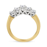 18K Yellow Gold 1.0 Cttw 4 Prong Set Round Cut Diamond Step up 5 Stone Ring Band (F-G Color, SI1-SI2 Clarity) - Size 6