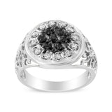 .925 Sterling Silver 1/4 Cttw White and Black Treated Diamond Halo Cluster Ring for Men (I-J Color, I3 Clarity) - Size 10