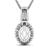 0.22 Carat Genuine White Diamond 14K White Gold Semi Mount Pendant - holds 9x7mm Oval Gemstone