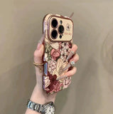 Retro Oil Painting Flower Designed Leather Phone Case
