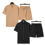 Seaside Casual Trendy Shirt With A Turn-down Collar And Short Sleeves Set