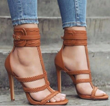 Women's High Heeled Open-Toe Sandals - Handwoven Style