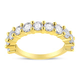 14K Yellow Gold Plated .925 Sterling Silver 2.00 Cttw Shared Prong Set Round-Diamond 11 Stone Band Ring (J-K Color, I1-I2 Clarity) - Size 7