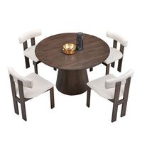 (1 Table with 4 Chairs)Wooden Dining Table Set, Modern Round MDF Kitchen Table and Boucle Upholstered Dining Chairs for Dining Room, Kitchen, Saving Space, Brown