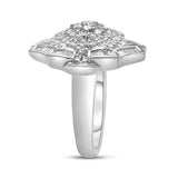 14K White Gold 7/8 Cttw Round and Baguette-Cut Diamond Cluster Ring (H-I Color, SI2-I1 Clarity) - Size 7